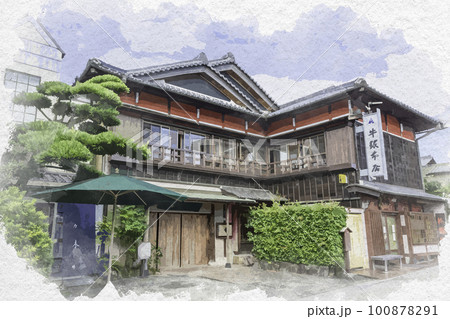 水彩画風　松阪　牛銀本店　三重県松阪市 100878291