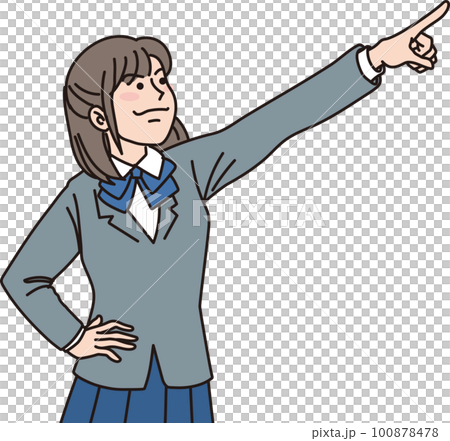 瞄準_指點_學生_尖銳的表情_女學生指著右上角 100878478