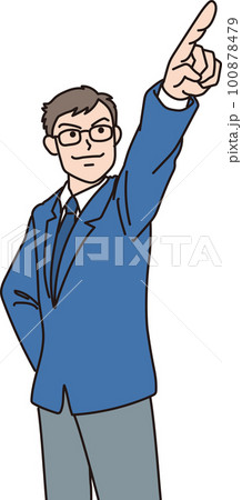 目指す_指差す_学生_キリッとした表情_右上を指差すメガネの男子学生 目指す_指差す_学生_キリッとした表情_右上を指差すメガネの男子学生 100878479