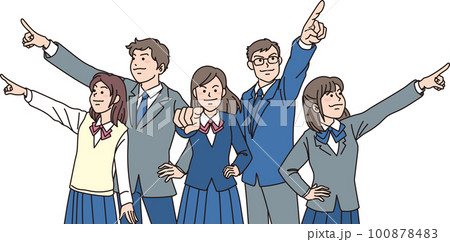 目指す_指差す_学生＿キリッとした表情_5人それぞれを目指す 100878483