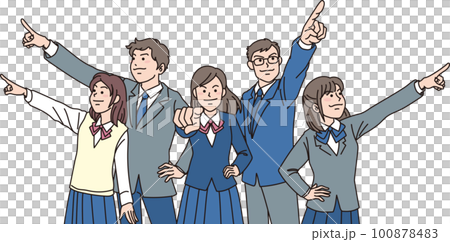 目指す_指差す_学生＿キリッとした表情_5人それぞれを目指す 100878483