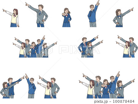 目指す_指差す_学生_キリッとした表情_セット 目指す_指差す_学生_キリッとした表情_セット 100878484