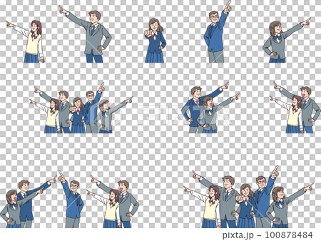 目指す_指差す_学生_キリッとした表情_セット 目指す_指差す_学生_キリッとした表情_セット 100878484