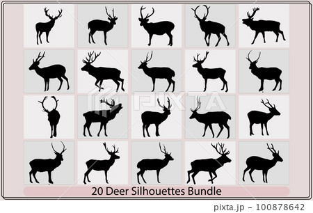 Deer vector silhouette icons.silhouettes of deers,silhouette of head of reindeer,Deer silhouette vector illustration 100878642
