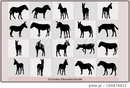 hand drawn silhouette of donkey Donkey Walking Silhouette donkey farm animal silhouettes Vector of the silhouette of a donkey 100878832