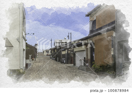 水彩画風　松阪　松阪商人のまちなみ　三重県松阪市 100878984
