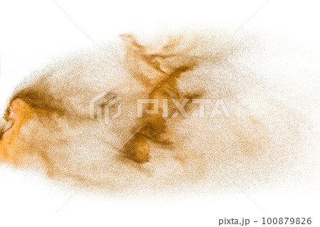 Brown sand explosion isolated on white background. Abstract sand cloud backdrop. 100879826