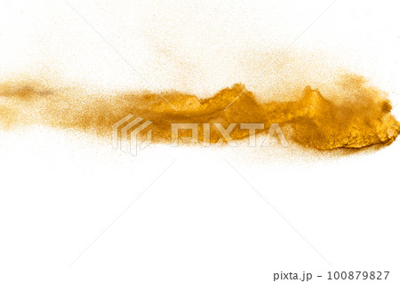 Brown sand explosion isolated on white background. Abstract sand cloud backdrop. Brown sand explosion isolated on white background. Abstract sand cloud backdrop. 100879827