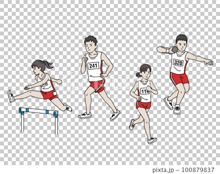 陸上部 様々な陸上競技をする生徒たちのイラスト 陸上部 様々な陸上競技をする生徒たちのイラスト 100879837