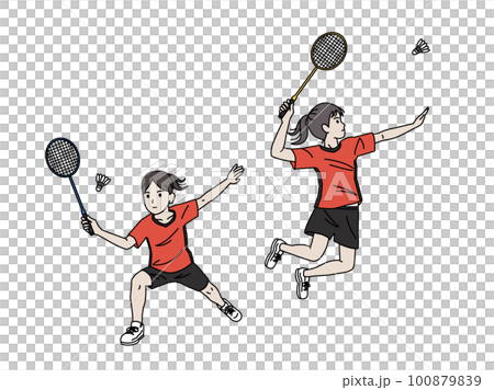 バドミントン部　練習や試合をする生徒のイラスト 100879839