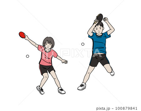 卓球部　練習や試合をする生徒のイラスト 100879841