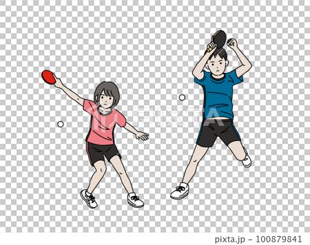 卓球部　練習や試合をする生徒のイラスト 100879841