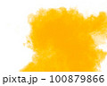 Abstract yellow powder explosion black on  background. Yellow dust particle splashing. 100879866