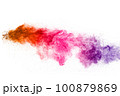 Multi colour powder explosion on white background. Launched colourful dust particles splashing. 100879869