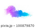 Multi colour powder explosion on white background. Launched colourful dust particles splashing. 100879870