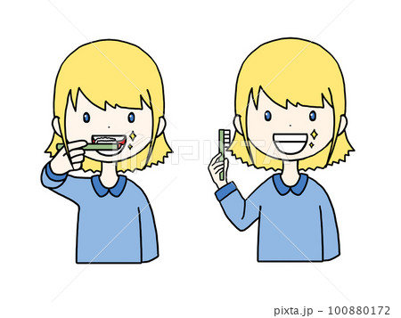 歯を磨く白人女性のイラスト 100880172