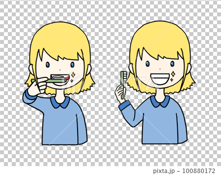 歯を磨く白人女性のイラスト 100880172