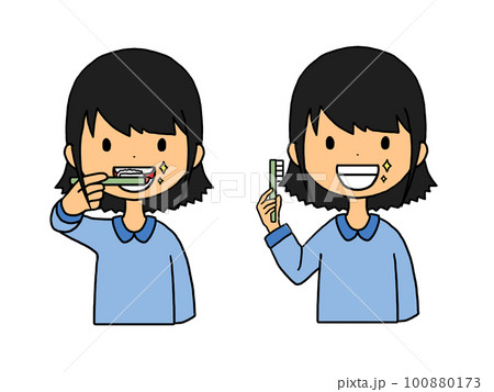 歯を磨く日本人女性のイラスト 100880173