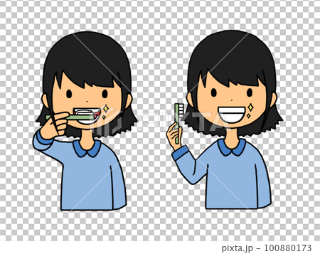 歯を磨く日本人女性のイラスト 100880173