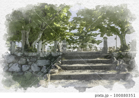 水彩画風　松阪　松阪城跡　金の間櫓跡　三重県松阪市 100880351
