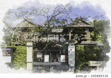 水彩画風　松阪　松阪城跡　松阪市立歴史民俗資料館　三重県松阪市 100880530