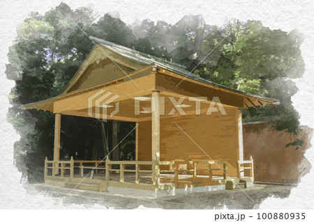 水彩画風　松阪　松阪神社　神楽殿　三重県松阪市 100880935