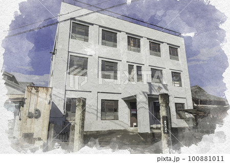 水彩画風　松阪　中井珠算簿記学校　三重県松阪市 100881011