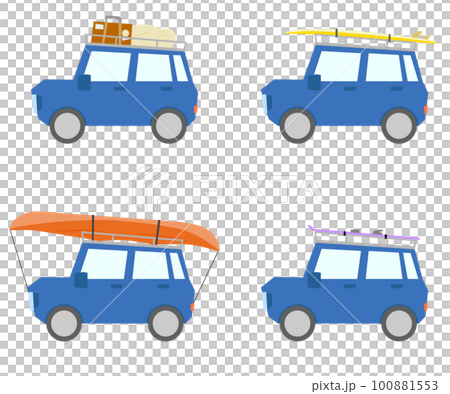 Set of blue cars with various luggage Set of blue cars with various luggage 100881553