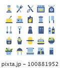 Cooking icon set. Kitchenware, utensil, food, chef, vector symbol collection 100881952