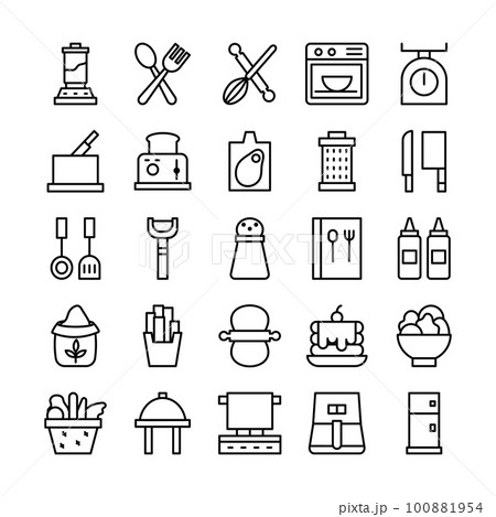 Cooking icon set. Kitchenware, utensil, food, chef, vector symbol collection Cooking icon set. Kitchenware, utensil, food, chef, vector symbol collection 100881954