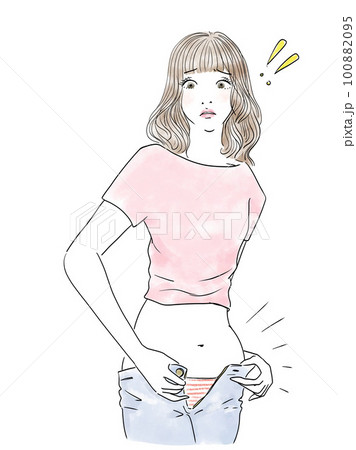 お腹が太ってしまい気にする女性 お腹が太ってしまい気にする女性 100882095