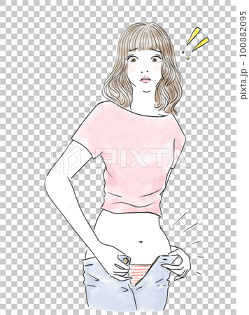 お腹が太ってしまい気にする女性 お腹が太ってしまい気にする女性 100882095