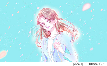 輝く女性のイメージ　ビジネスパーソン　桜吹雪 100882127