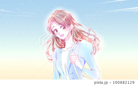 輝く女性のイメージ ビジネスパーソン 青空 輝く女性のイメージ ビジネスパーソン 青空 100882129