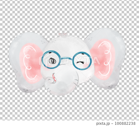 cute watercolor nerd wild elephant animal wear glasses cartoon painting 100882238