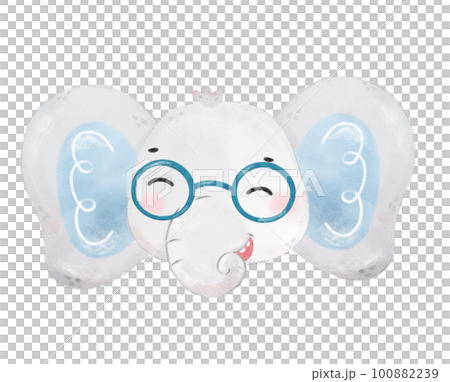 cute watercolor nerd wild elephant animal wear glasses cartoon painting 100882239