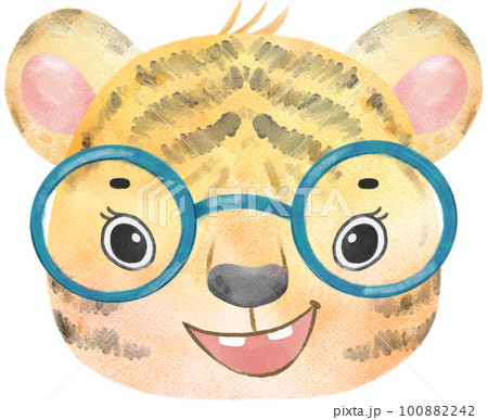 cute watercolor nerd wild tiger animal wear glasses cartoon painting 100882242