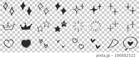 かわいい手描きのあしらいセット(キラキラ・ハート・シンボル) かわいい手描きのあしらいセット(キラキラ・ハート・シンボル) 100882522