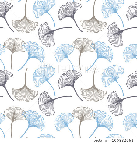 Seamless pattern, hand drawn ginkgo biloba leaves on a white background. Background, print, elegant textile, vector 100882661