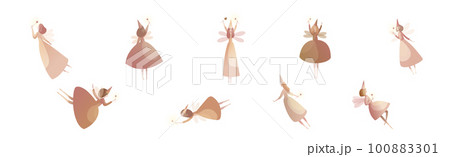 Tender Fairies in Neat Dresses Fluttering with Magic Wand Vector Set Tender Fairies in Neat Dresses Fluttering with Magic Wand Vector Set 100883301