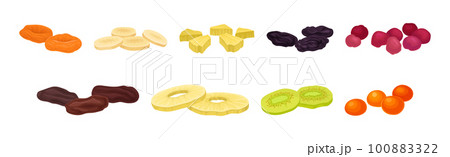 Sun Dried Fruit as Food with Sweet Taste and Nutritive Value Vector Set 100883322