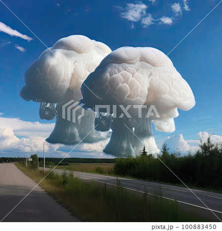 AI generated Fantasy clouds in the blue sky in the shape of jellyfish 100883450