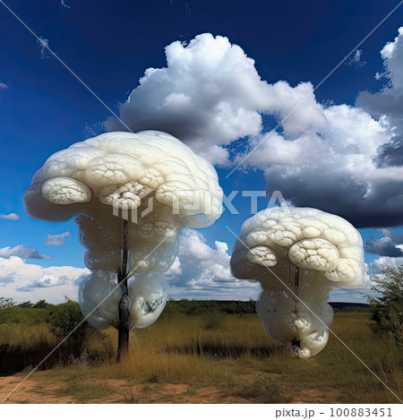 AI generated Fantasy clouds in the blue sky in the shape of jellyfish AI generated Fantasy clouds in the blue sky in the shape of jellyfish 100883451