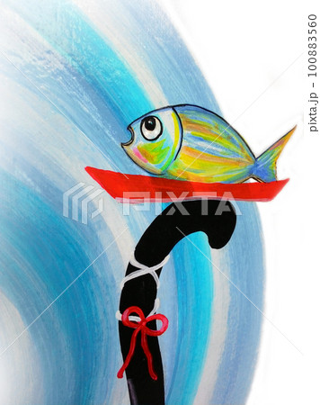 Acrylic painting illustration lovely cartoon of tuna Acrylic painting illustration lovely cartoon of tuna 100883560