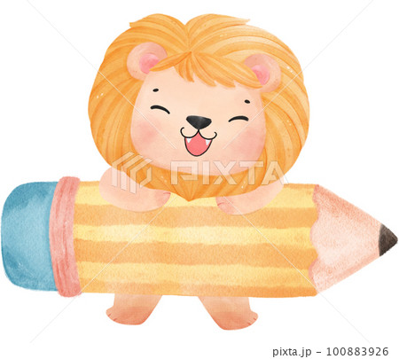 cute watercolour baby lion animal kid reading book, back to school cartoon character illustration cute watercolour baby lion animal kid reading book, back to school cartoon character illustration 100883926