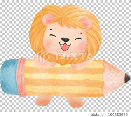 cute watercolour baby lion animal kid reading book, back to school cartoon character illustration cute watercolour baby lion animal kid reading book, back to school cartoon character illustration 100883926