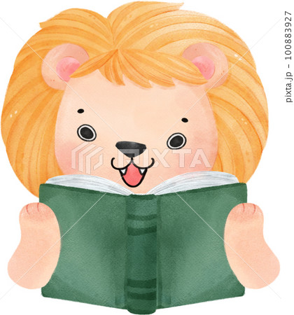 cute watercolour baby lion animal kid reading book, back to school cartoon character illustration cute watercolour baby lion animal kid reading book, back to school cartoon character illustration 100883927