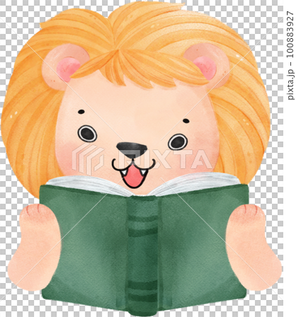 cute watercolour baby lion animal kid reading book, back to school cartoon character illustration cute watercolour baby lion animal kid reading book, back to school cartoon character illustration 100883927