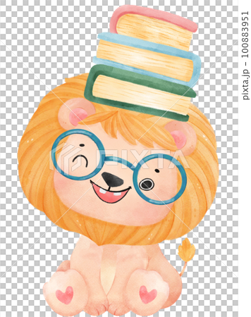 cute watercolour baby lion animal kid reading book, back to school cartoon character illustration cute watercolour baby lion animal kid reading book, back to school cartoon character illustration 100883951