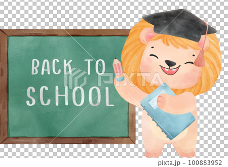 cute watercolour baby lion animal kid reading book, back to school cartoon character illustration 100883952